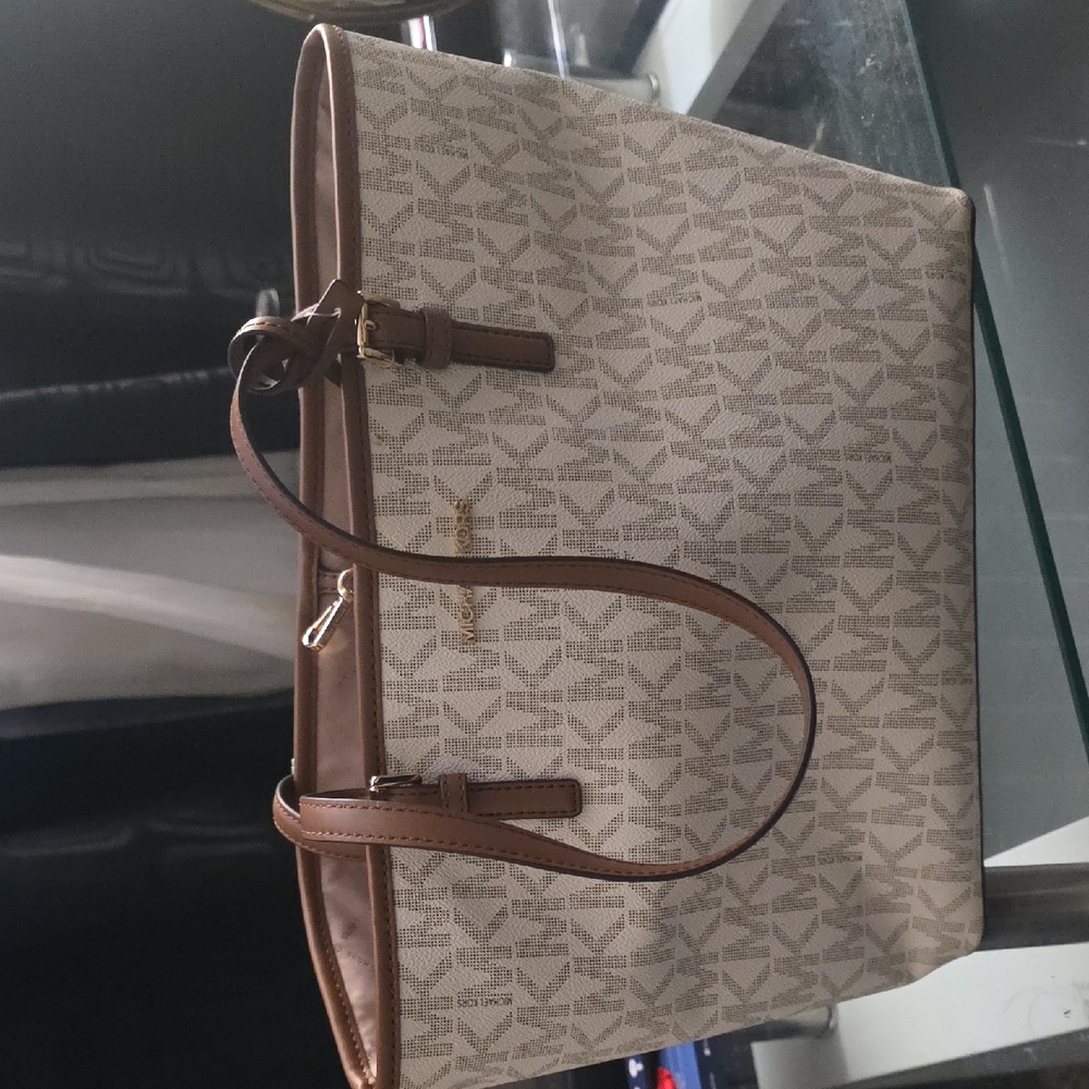 Michael Kors Cream and Brown Tote Bag